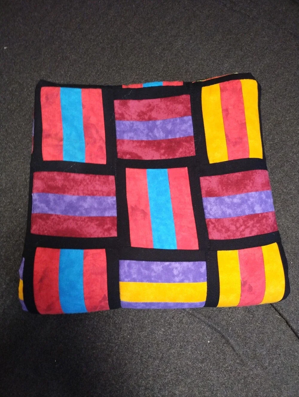 Quilt Handmade Stunning Colorful Squares Set On Black Approximately 49x50 New